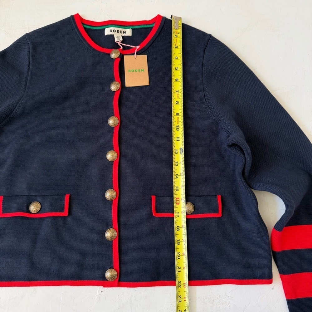 Boden Blue 100% Cotton Holly Knitted Cardigan Navy Red Knitted Size 16-18 NWT - Picture 11 of 13